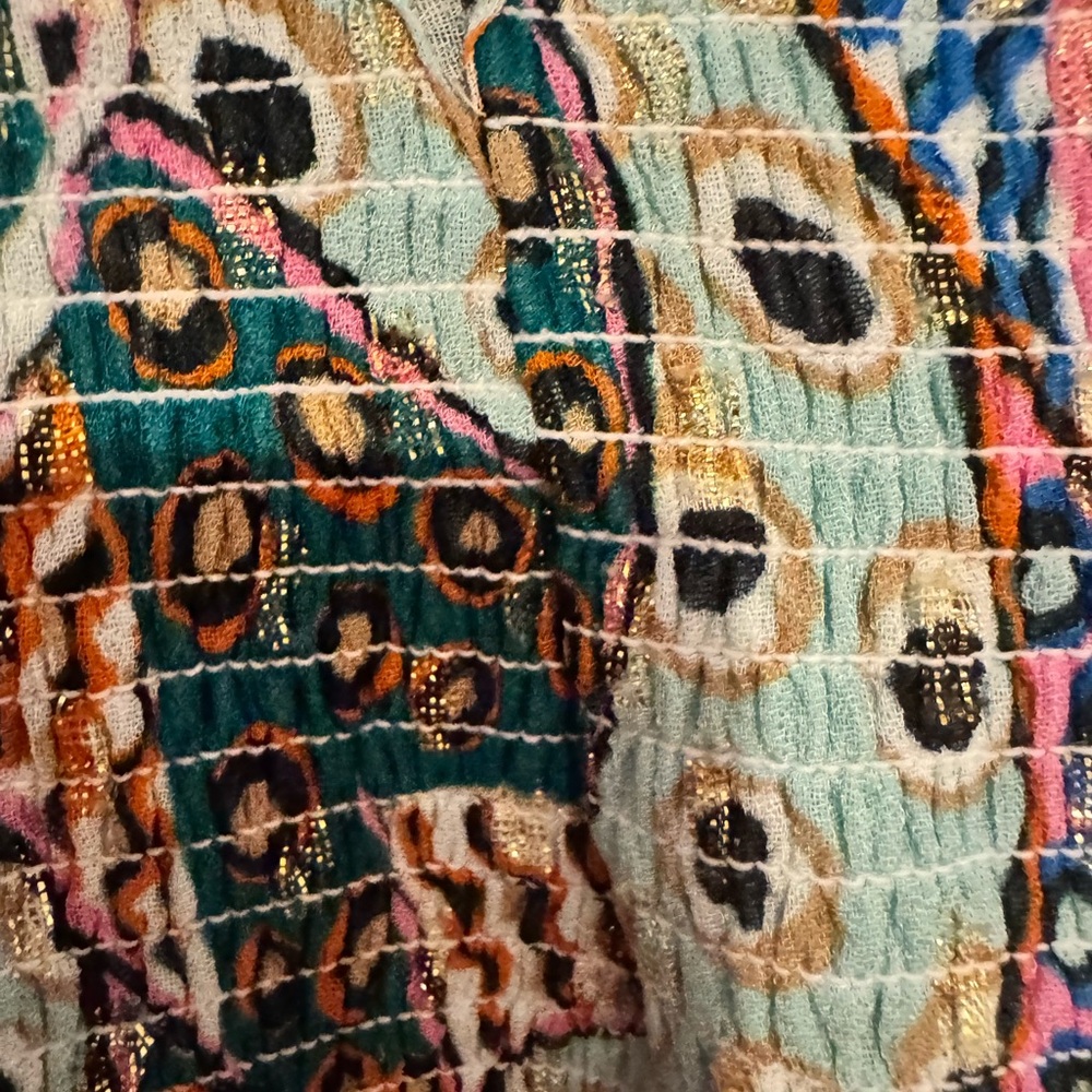 Oliphant Multicolor Monkey Maxi Dress Smocked & Shimmery - Picture 4 of 11